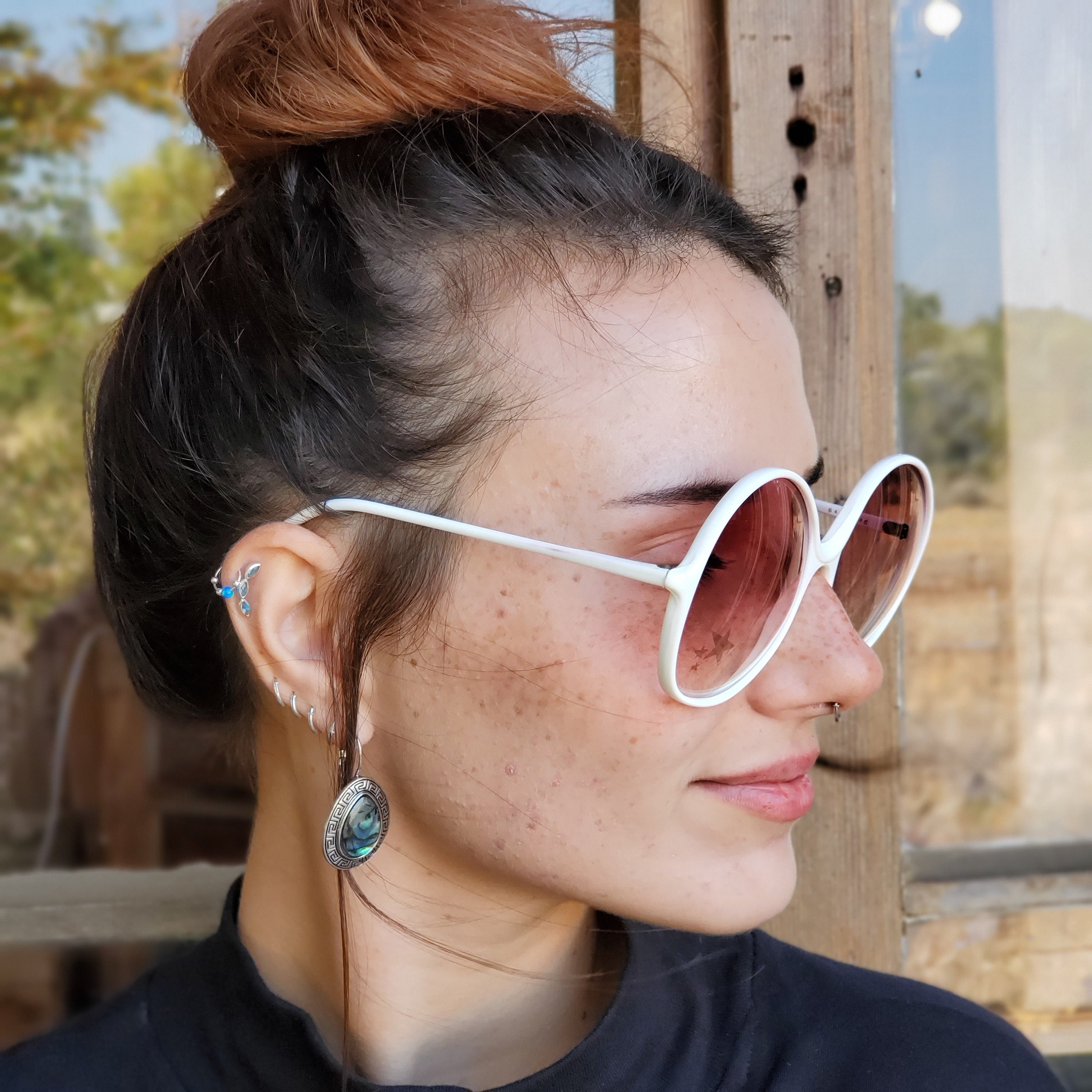 White Round Sunglasses FRAMES ONLY, Oversize 70s Women 