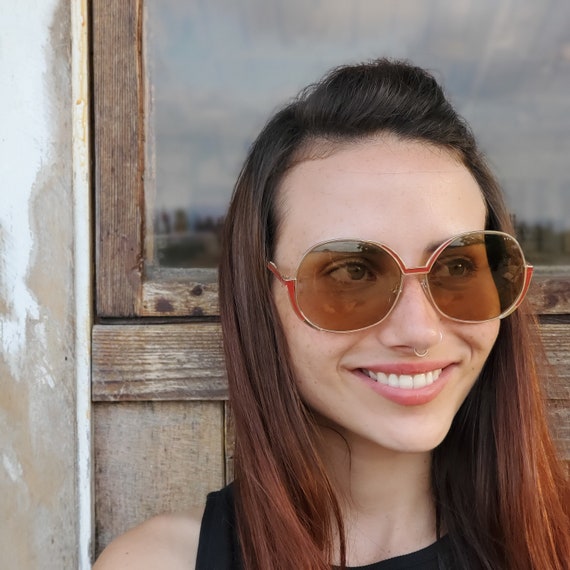 Vintage Sunglasses Vintage 80s Red gold Women Sunglasses Large Round Metal Frame Sunglasses Unique Sunglasses Never Worn Vintage Eyewear Etsy