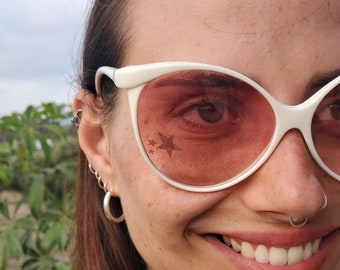 Vintage 70s White Cat-eye Sunglasses FRAMES ONLY, Oversized 