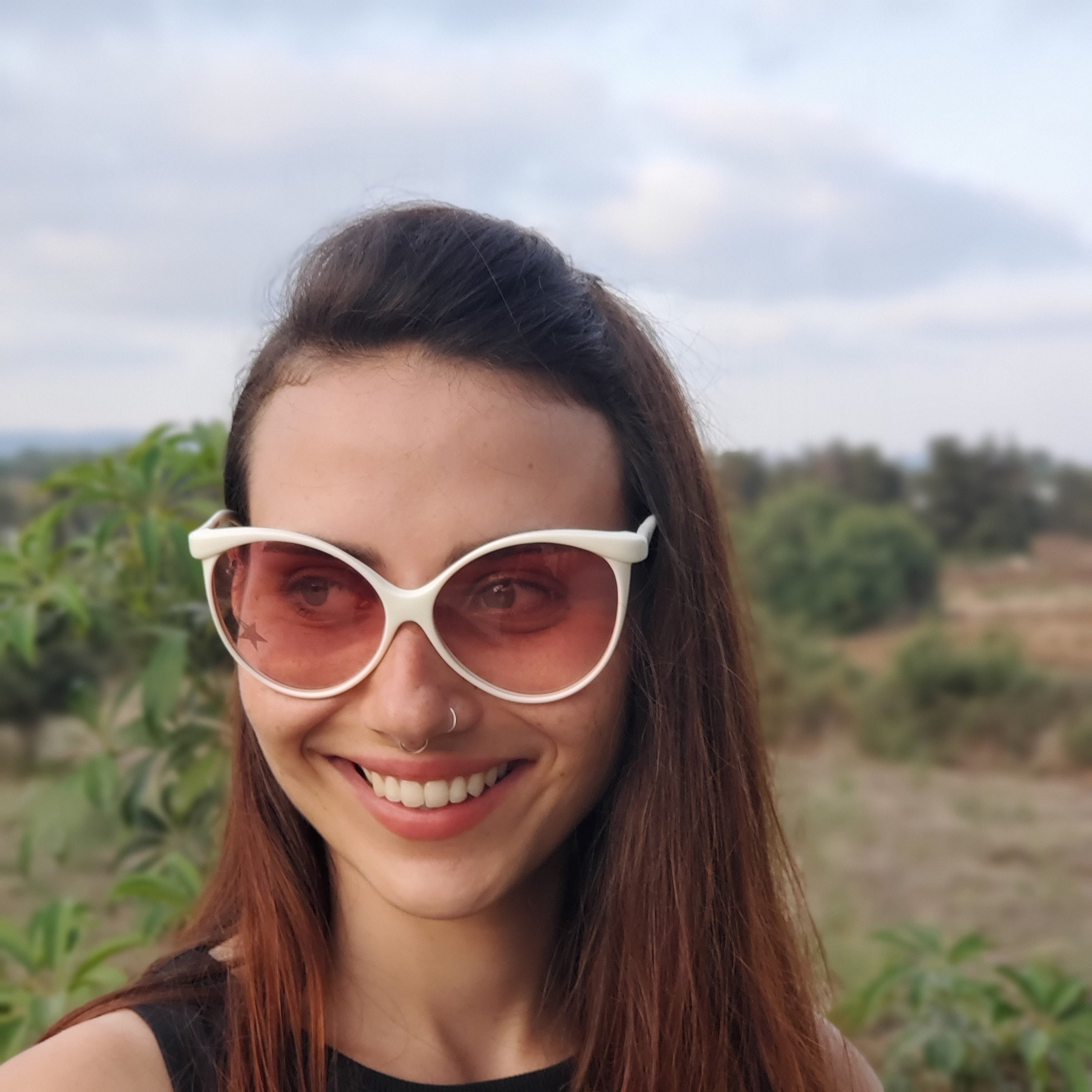 Vintage 70s White Cat-eye Sunglasses FRAMES ONLY, Oversized Pinup