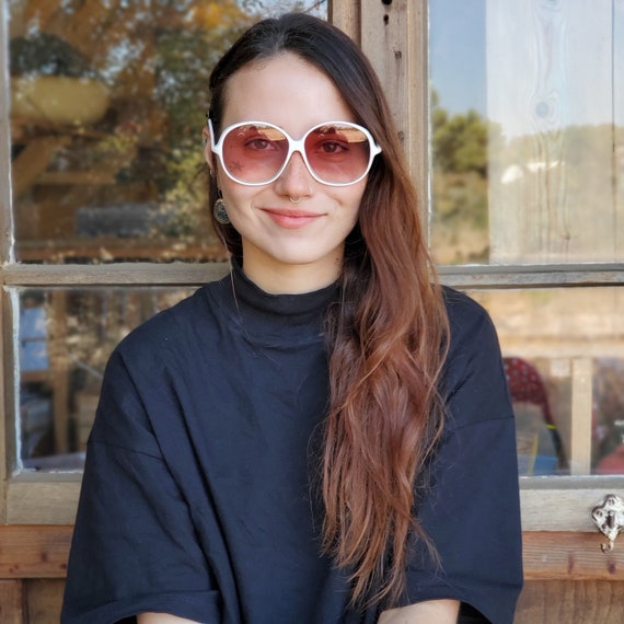 Vintage Oversized White Sunglasses FRAMES ONLY, 1970 display picture 2