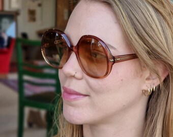Vintage Sunglasses for Women, Oversized Round Brown Vintage 70's Sunglasses FRAMES ONLY, Chunky Round Hippie Sunglasses, NOS German Eyewear
