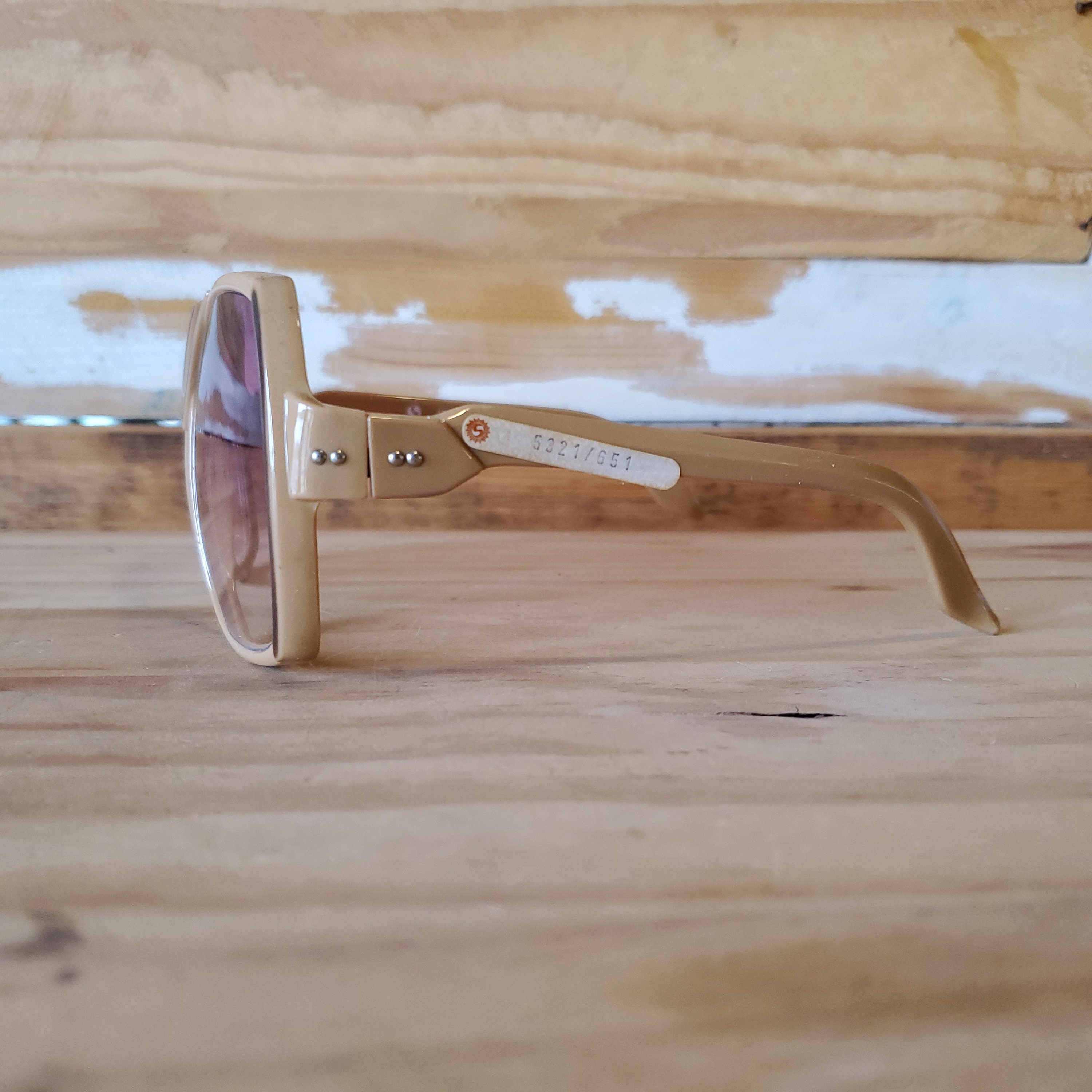 Vintage Oversize Square 70s Sunglasses FRAMES ONLY, Beige 