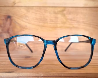 Montatura per occhiali da vista rotondi blu vintage anni '80, montature per occhiali da vista vintage da donna e uomo, mai indossate, occhiali da sole nuovi di zecca, occhiali da sole vintage