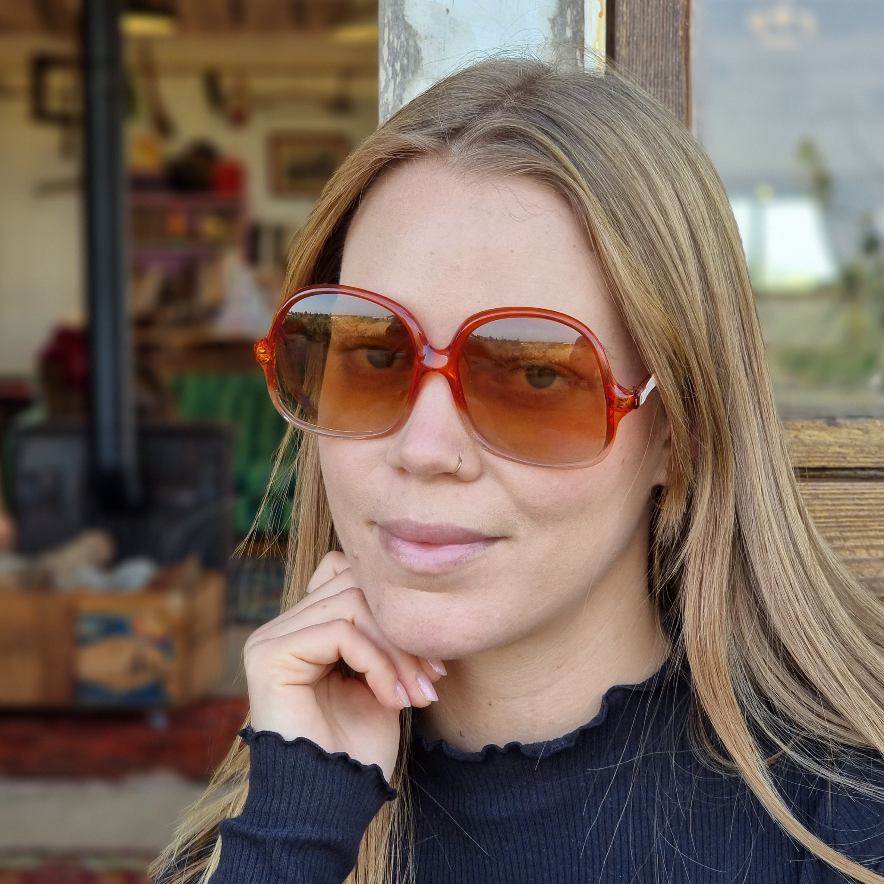 Harve Benard‎ Vintage Orange Oversized Sunglasses 1980’s Orange-brown Oversized Vintage 70 main image 3