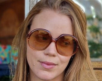 Sunglasses, Sunglasses Women, Oversized Round Brown Vintage 70's Sunglasses FRAMES ONLY, Chunky Round Hippie Sunglasses, NOS German Eyewear