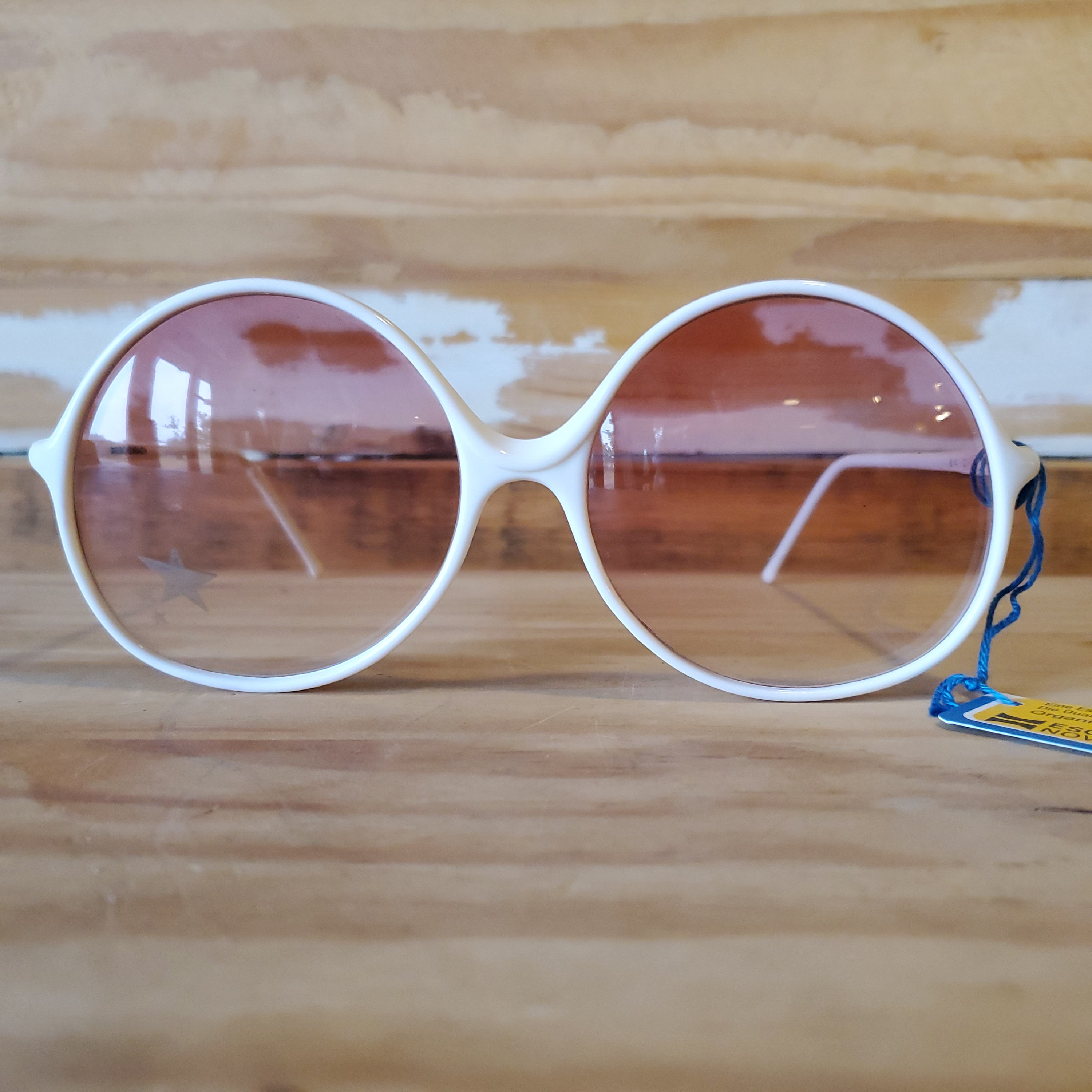 Vintage 70s White Round Frame Sunglasses with Brown Lenses White Round Sunglasses FRAMES ONLY, Oversize 70s Women  main image 3