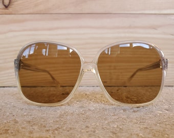Vintage 70s Clear Frame Sunglasses, NOS Oversize Square Sunglasses, Never Worn German Eyewear