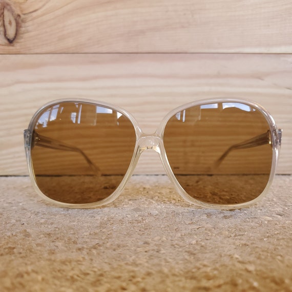 70s Vintage Clear Frame Sunglasses, NOS Large Squ… - image 2