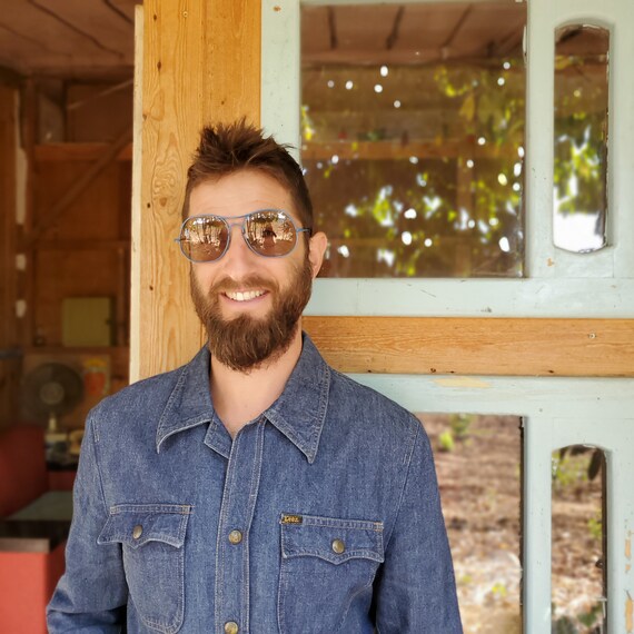 Blue Aviator Sunglasses, Vintage 80s Men's Sunglas