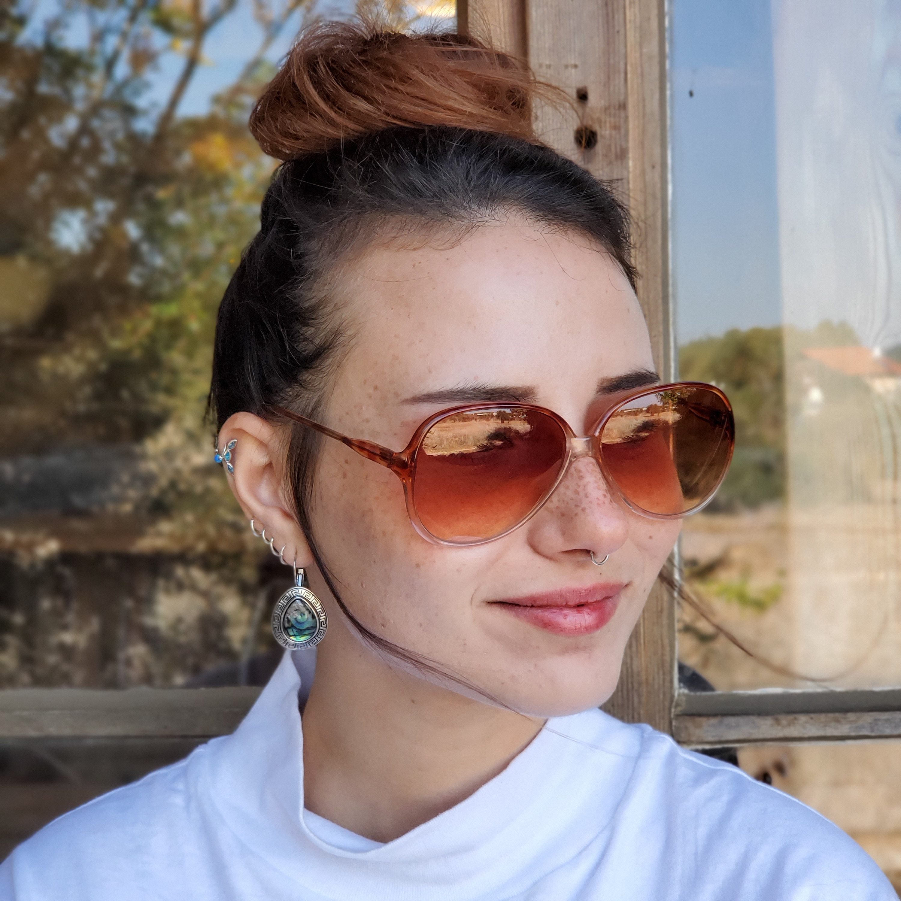 1970\'s Oversized Squared Cute Sunglasses Amber/Brown Tinted Made In Korea il_fullxfull.2098336698_jwrm.jpg main image 2