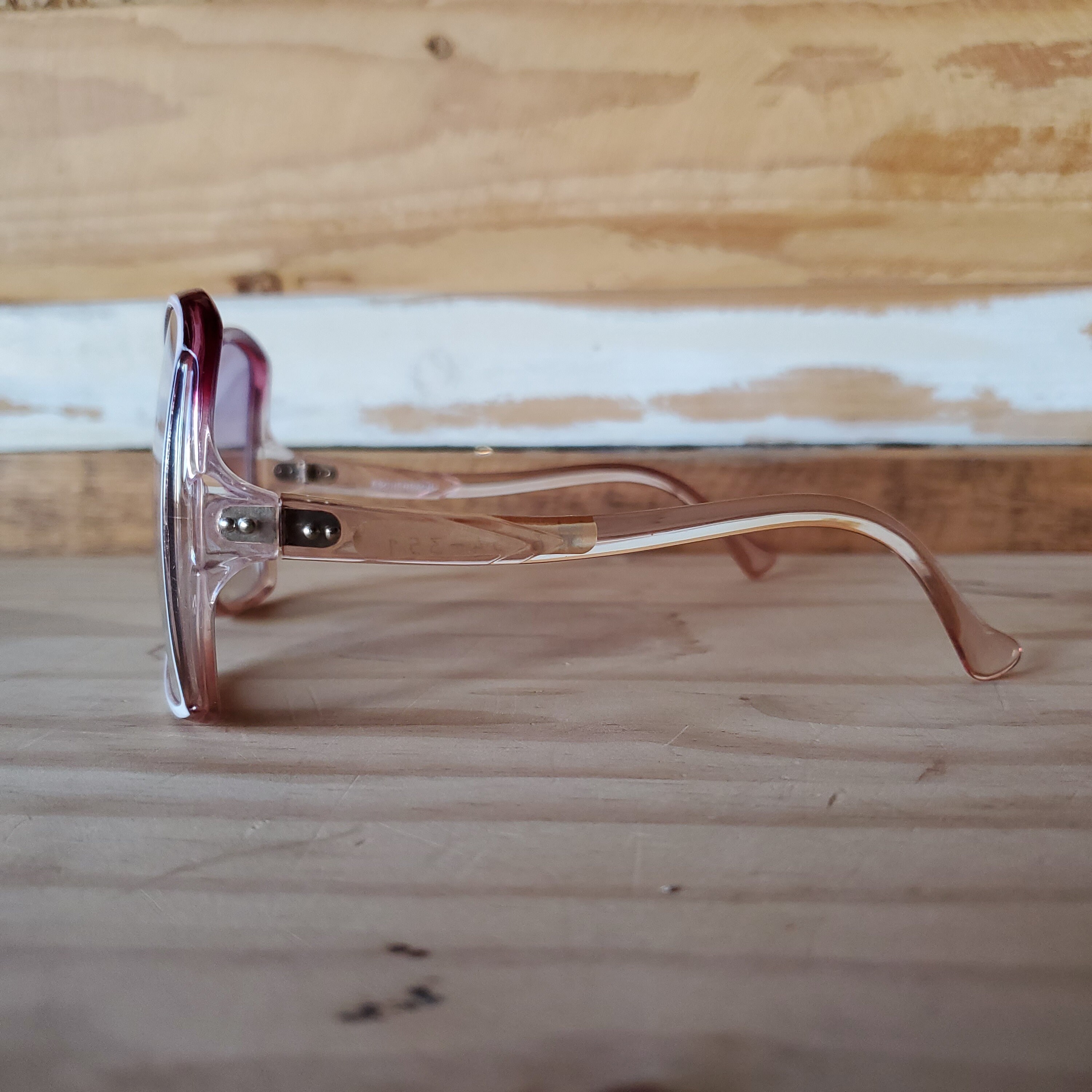 New 1970s Vintage Oversize Sunglasses | NOS | Square Bottom Style | Crystal Pink 70s Oversize Square Sunglasses, Vintage Women Sunglasses  main image 2