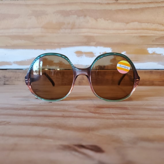 70s Vintage Turquoise Sunglasses, NOS Large Round Women  display picture 1
