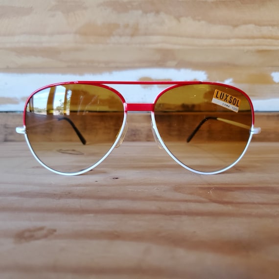 Vintage Red Aviator Sunglasses, 80s Men Women Sung