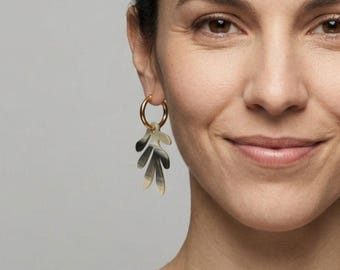 Matisse Coral Hoop Earrings, Modern Abstract Cutout Floral Dangles, Lightweight Plant Based Cellulose Acetate Jewelry, Unique Art Gift