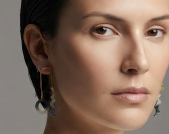 Modern Sculptural Geometric Earrings, Minimalist Cellulose Acetate and Gold Plated Stainless Steel Dangles, Lightweight Art Drop Jewelry