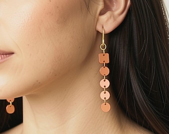 Orange Cascading Circle Dangle Earrings, Modern Artistic Plant Based Resin Jewelry, Minimalist Bright Statement Earrings, Gift for Her