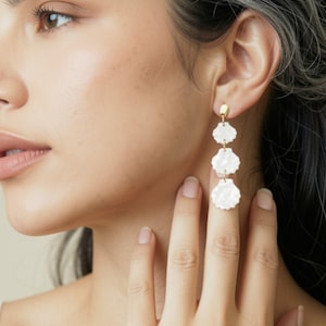 Long Seashell Dangle Earrings, Eco Friendly Cellulose Acetate Jewelry, Natural Plant Based Resin Drop Earrings Mother-of-Pearl, Minimalist