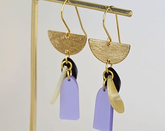 Statement Geometric earrings, Acetate earrings, Stud earrings, Minimalist design, Bold jewelry, Retro Lightweight Lilac Lavender Earrings