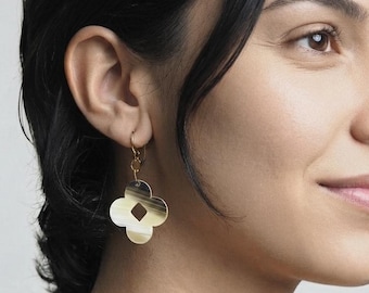 Modern Barcelona Flower Tile Earrings, Lightweight Geometric Panot Resin Dangles, Minimalist Everyday Floral Jewelry, Stylish Chic for Her