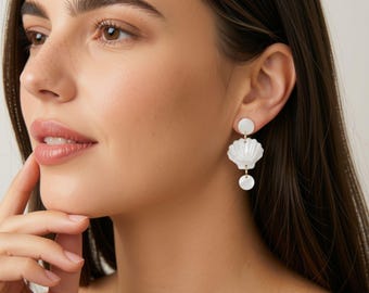 Seashell Earrings, Vegetable Resin, Mother of Pearl Effect , Minimalist Jewelry, Handmade Summer Gift for Her