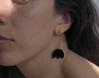 Pendientes Geométricos, Pendientes Acrílico, Pendientes Botón, Pendientes Retro, Pendientes Ligeros Negro Flor Minimalistas