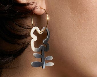 Modern Abstract Flower Earrings, Unique Minimalist Geometric Floral Dangles, Plant Based Cellulose Acetate Jewelry, Contemporary Art Gift