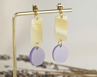 Statement Geometric earrings, Acetate earrings, Stud earrings, Minimalist design, Bold jewelry, Retro Lightweight Lilac Lavender Earrings