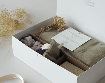 Spa Gift Box • Home Day Spa • Natural Gift Box • Self Care Box • Relaxing Gift Box with Lavender and Handmade Products for Her