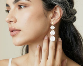Seashell Earrings, Organic Resin Jewelry, Minimalist Long Earrings, Eco-friendly Cellulose Acetate Jewelry, Summer Style Earrings