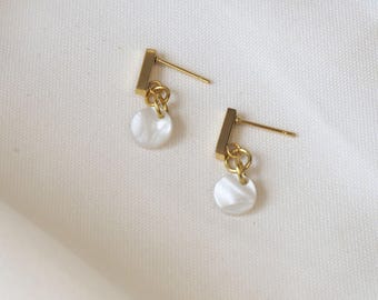 Little Moon Mother-of-Pearl Dangle Earrings. Geometric Design in Cellulose Acetate – Light and Chic Minimalist Jewelry for Everyday