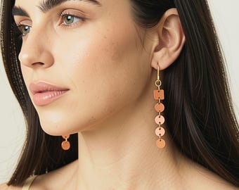 Long Orange Earrings, Terracotta Resin Dangle Earrings, Minimalist Geometric Drop Earrings, Cascade Circles, Eco Friendly Gift for Her