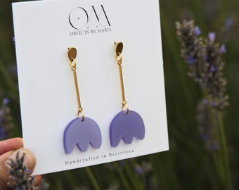 Statement Geometric earrings, Acetate earrings, Stud earrings, Minimalist design, Bold jewelry, Retro Lightweight Lilac Lavender Earrings