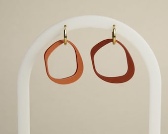 Orange Geometric Earrings, Iridescent Resin Hoops, Peach Color Statement Jewelry, Minimalist Organic Hoops, Eco Friendly Summer Gift