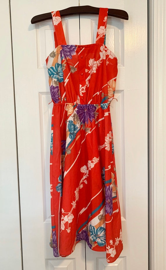 1970’s Red Tropical Print Dress - image 1