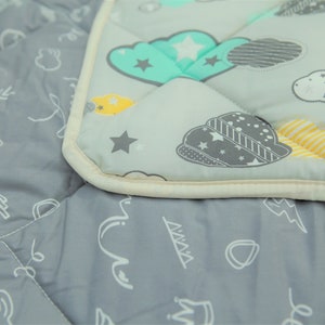 Organic Cotton Play Mat/Quilted Blanket - Dreamy Sky/Love Gray