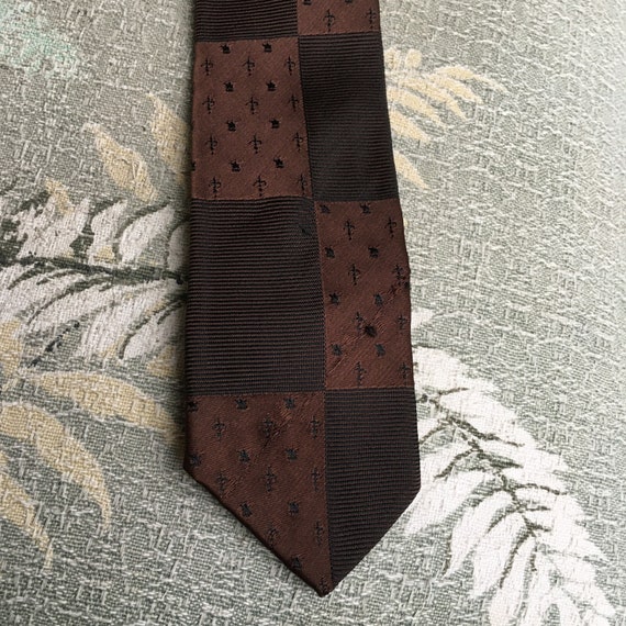 Vintage 50s 60s chocolate brown tie checkered tin… - image 5