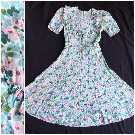 Vintage 1930s gauzy floral summer girls dress 24"