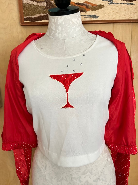 Vintage 70s red satin shirt-jac blouse Champagne … - image 3