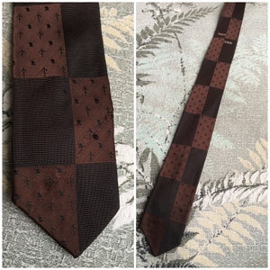 Vintage 50s 60s chocolate brown tie checkered tiny white diamonds 2” wide