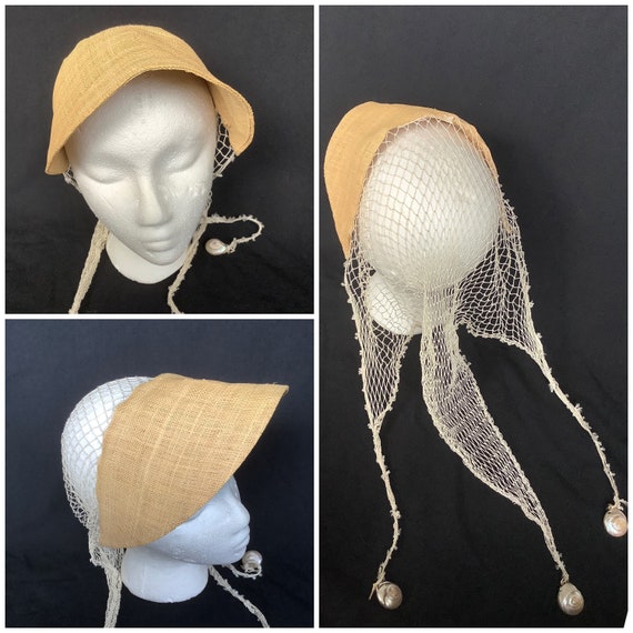 Rare 1940s 1950s Hawaiian Visor Sun Hat w/ Net and