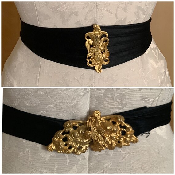Edwardian 1910s Black Satin Belt Lushly Detailed Goldtone Etsy
