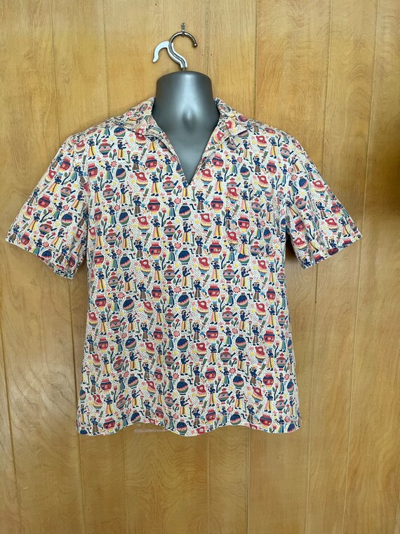 Vintage 50s Egyptian Novelty Print Pullover Shirt… - image 5