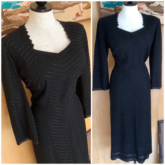 Beaded Jet Black Wool Vintage 1940s Dress by Designer Hattie - Etsy