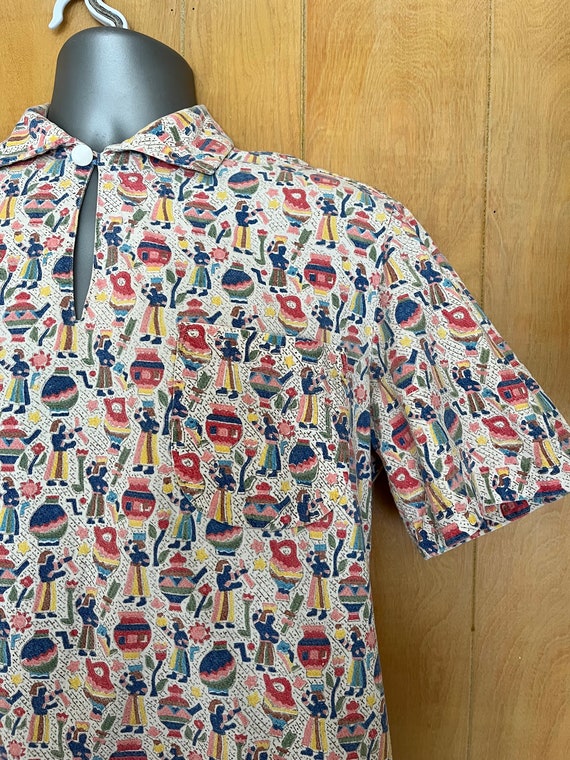 Vintage 50s Egyptian Novelty Print Pullover Shirt… - image 6