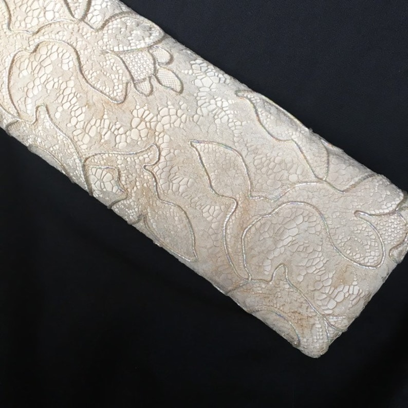 Vintage 50s white cream lace clutch purse shimmering beaded evening bag extra long Unique Vintage