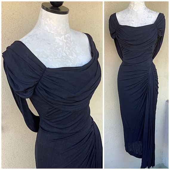 Peggy Hunt designer 40s 50s vintage charcoal drape
