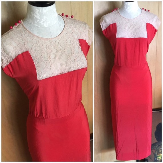 Stunning deep coral pink vintage 30s silky rayon d