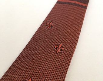 Vintage 50s 60s tie pink black fleur de Lis 2” wide