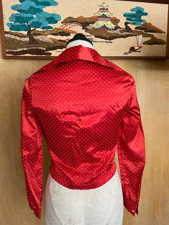 Vintage 70s red satin shirt-jac blouse Champagne … - image 5